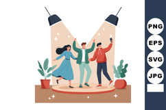 Group of friends dancing under stage lights with plants indo Product Image 1