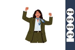 Confident businesswoman celebrating success in green suit wi Product Image 1