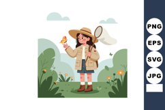 Girl catching butterfly with net outdoors in nature wearing Product Image 1