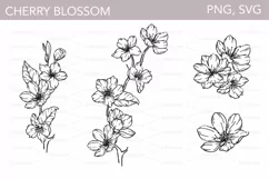 Cherry Blossom SVG, Floral Line Art Clipart, OUTLINE FLOWERS Product Image 1