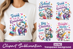 Cute School Elephant Clipart Sublimation PNG Product Image 1