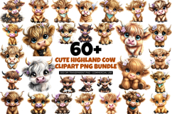 66 Cute Highland Cow Clipart PNG Bundle Product Image 1