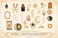 Celestial Boho Clipart, Moon and Stars PNG, Mystical Product Image 2