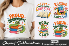 Cute Bookworm Clipart Sublimation PNG Product Image 1