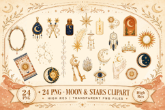 Celestial Boho Clipart, Moon and Stars PNG, Mystical Product Image 1