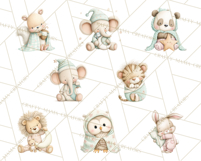 Baby Bedtime Animal Clipart PNG for Nursery Product Image 8