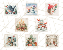 Vintage Christmas Stamp Clipart PNG Watercolor Product Image 2