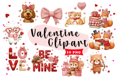 Cute Valentine Animals Clipart PNG Product Image 1