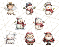 Chunky Watercolor Christmas Characters PNG Product Image 2