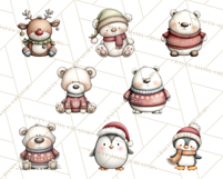 Chunky Watercolor Christmas Characters PNG Product Image 4