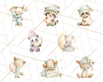 Baby Bedtime Animal Clipart PNG for Nursery Product Image 2