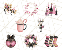 Pink and Black Glam Christmas PNG Clipart Product Image 7