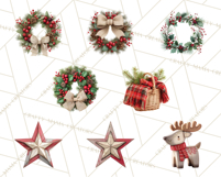Cozy Farmhouse Christmas Clipart PNG, Wreaths & Candles Product Image 2