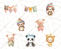 Knitted Nursery Animal Clipart PNG, Cozy Watercolor Baby Fox Product Image 6