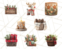 Cozy Farmhouse Christmas Clipart PNG, Wreaths & Candles Product Image 3
