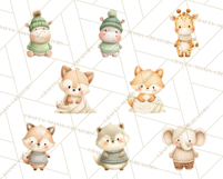 Knitted Nursery Animal Clipart PNG, Cozy Watercolor Baby Fox Product Image 7