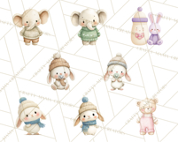 Knitted Nursery Animal Clipart PNG, Cozy Watercolor Baby Fox Product Image 8
