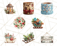 Cozy Farmhouse Christmas Clipart PNG, Wreaths & Candles Product Image 6