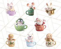 Christmas Characters in Mugs PNG Clipart Product Image 4