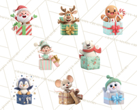 Christmas Characters in Gift Boxes PNG Clipart Product Image 2