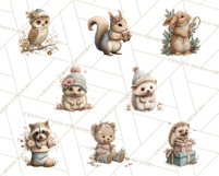 Snowy Forest Animals Clipart PNG, Holiday Woodland Art Product Image 7