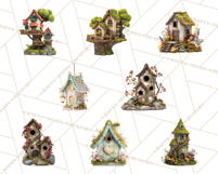 Cottagecore Birdhouse Clipart PNG, Whimsical Fairy Houses Product Image 2