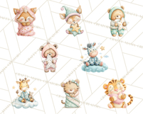 Baby Bedtime Animal Clipart PNG for Nursery Product Image 3