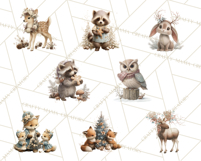 Snowy Forest Animals Clipart PNG, Holiday Woodland Art Product Image 5