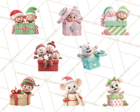 Christmas Characters in Gift Boxes PNG Clipart Product Image 8