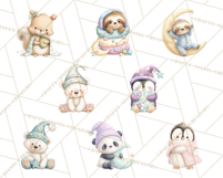 Baby Bedtime Animal Clipart PNG for Nursery Product Image 5