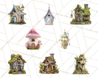 Cottagecore Birdhouse Clipart PNG, Whimsical Fairy Houses Product Image 5