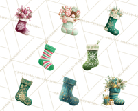 Christmas Stockings Clipart PNG, Festive Holiday Stockings Product Image 6