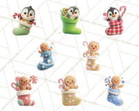 Christmas Stockings & Sleighs Clipart PNG Cute Holiday Product Image 4