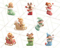 Christmas Stockings & Sleighs Clipart PNG Cute Holiday Product Image 5