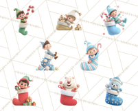 Christmas Stockings & Sleighs Clipart PNG Cute Holiday Product Image 6