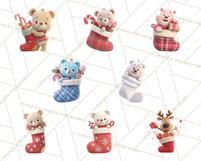 Christmas Stockings & Sleighs Clipart PNG Cute Holiday Product Image 7