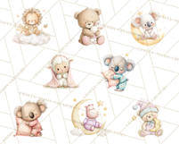 Baby Bedtime Animal Clipart PNG for Nursery Product Image 10