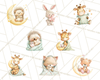 Baby Bedtime Animal Clipart PNG for Nursery Product Image 4
