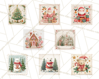 Vintage Christmas Stamp Clipart PNG Watercolor Product Image 10