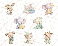 Baby Bedtime Animal Clipart PNG for Nursery Product Image 9