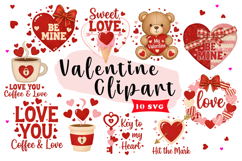 Valentine Love Clipart Hearts, Coffee, Teddy Bear &amp; Romantic Product Image 1