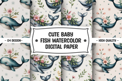 Cute baby fish seamless pattern digital paper Product Image 1