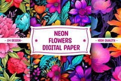 Neon Floral Watercolor Digital Paper Product Image 1