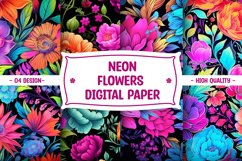 Neon Floral Watercolor Digital Paper Product Image 1