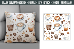 Watercolor Coffee Pillow | Pillow Cover Sublimation Product Image 1