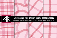 Watercolor Pink Stripes Digital Paper Patterns Product Image 1