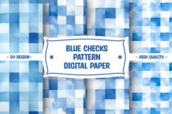 Blue Checks Pattern Watercolor Digital Paper Product Image 1
