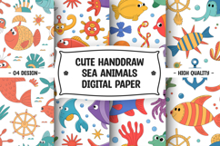 Cute hand draw sea animals digital paper Product Image 1