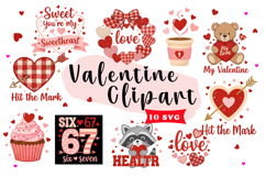 Valentine Love Clipart Hearts, Coffee, Teddy Bear &amp; Romantic Product Image 1