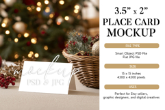 Christmas 3.5x2 Tent Card Mockup PSD - Festive Wreath Art Product Image 1